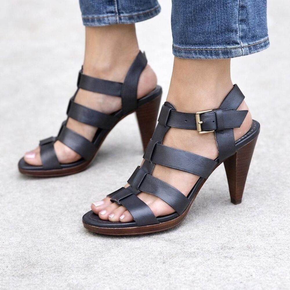 Boden Black Leather Strappy Heeled Sandals Women’s 38 US 7.5 Made in Brazil